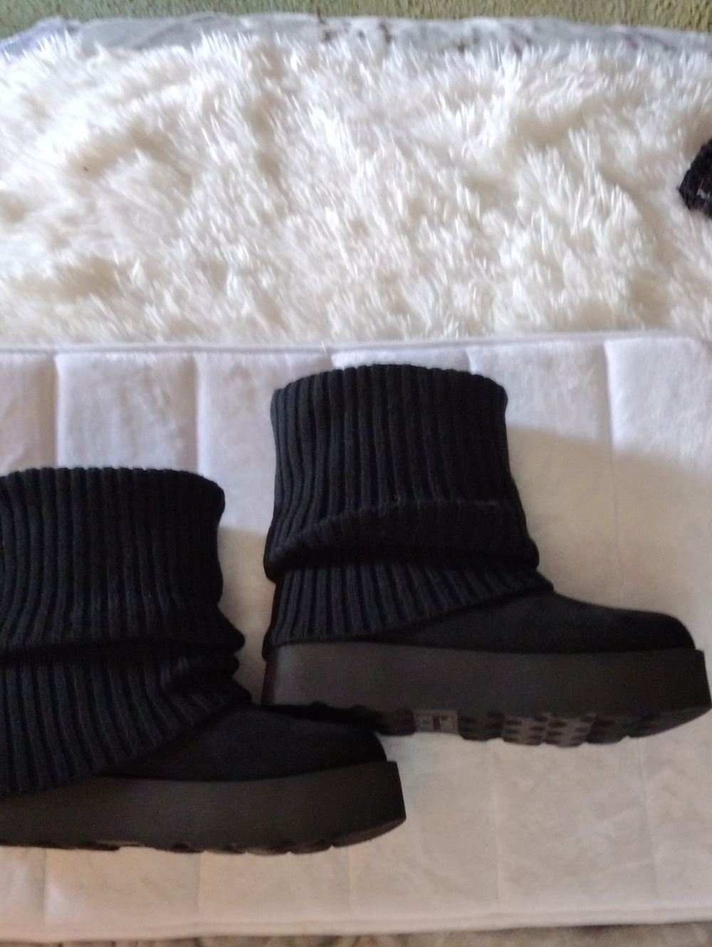 Woman's  Black Knit Ankle Boots - Brand